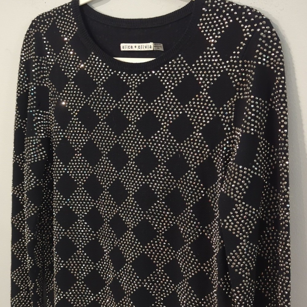 Alice +‎ Olivia Sweater Black Top with Silver Accents - Picture 3 of 5